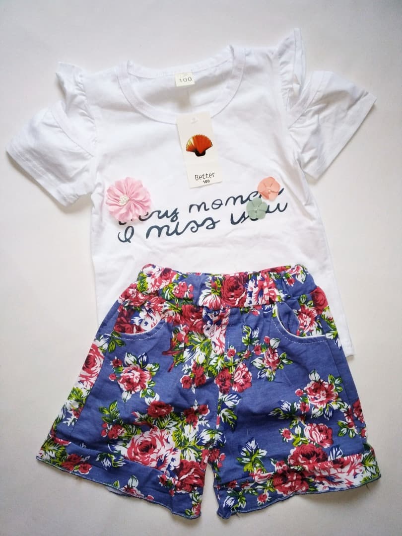 Ensemble Relaxant Culotte et T-shirt Blanc pour Fille 2-3 Ans